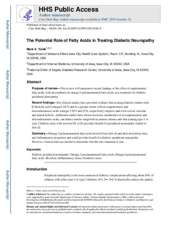 (PDF) The Potential Role of Fatty Acids in Treating Diabetic Neuropathy