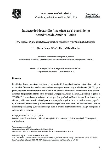 (PDF) Impacto del desarrollo financiero en el crecimiento económico de ...