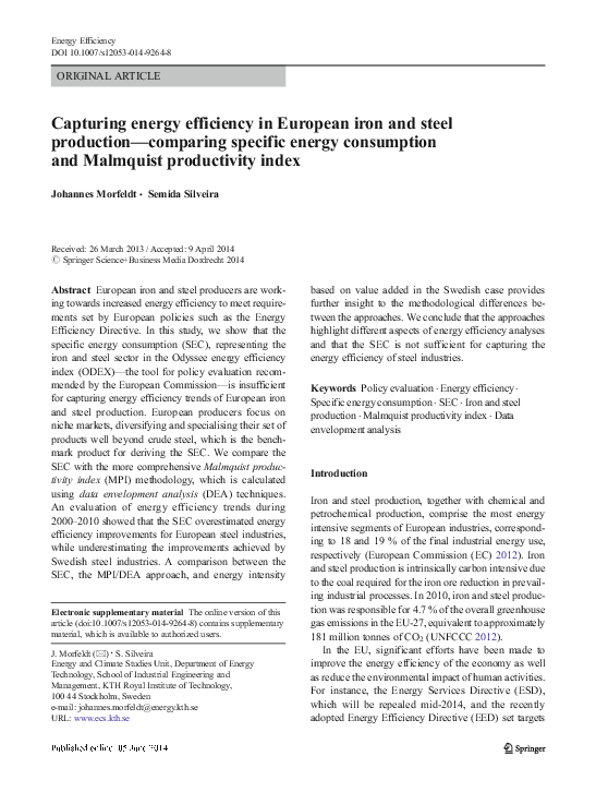 (PDF) Capturing energy efficiency in European iron and steel production ...