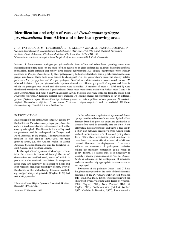 (PDF) Identification and origin of races of Pseudomonas syringae pv ...