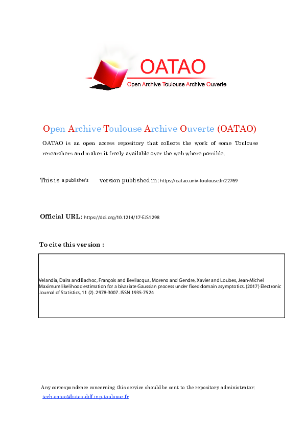 (PDF) Maximum likelihood estimation for a bivariate Gaussian process ...