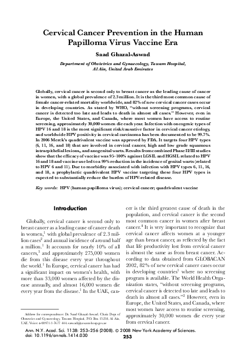 (PDF) Cervical Cancer Prevention in the Human Papilloma Virus Vaccine Era