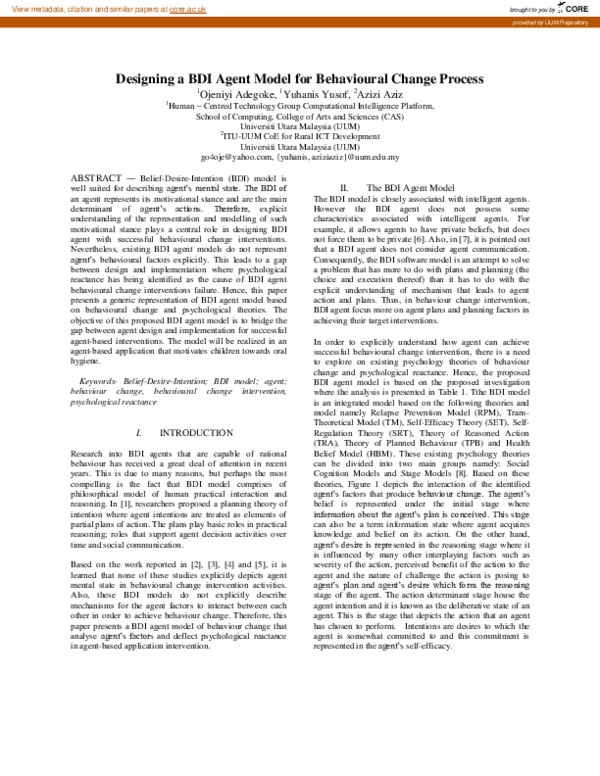 (PDF) Designing a BDI agent model for behavioural change process