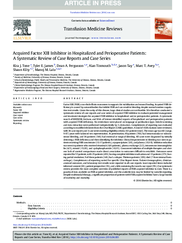  pdf acquired factor xiii inhibitor in hospitalized and perioperative