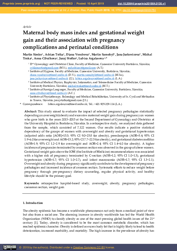 (PDF) Maternal Body Mass Index and Gestational Weight Gain and Their ...