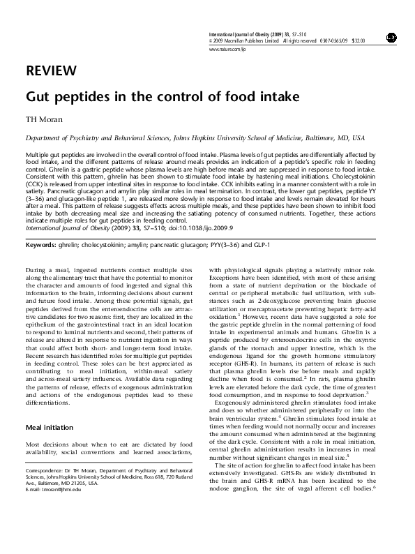 (PDF) Gut peptides in the control of food intake