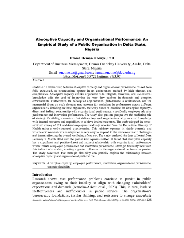 (PDF) Absorptive Capacity and Organisational Performance: An Empirical ...