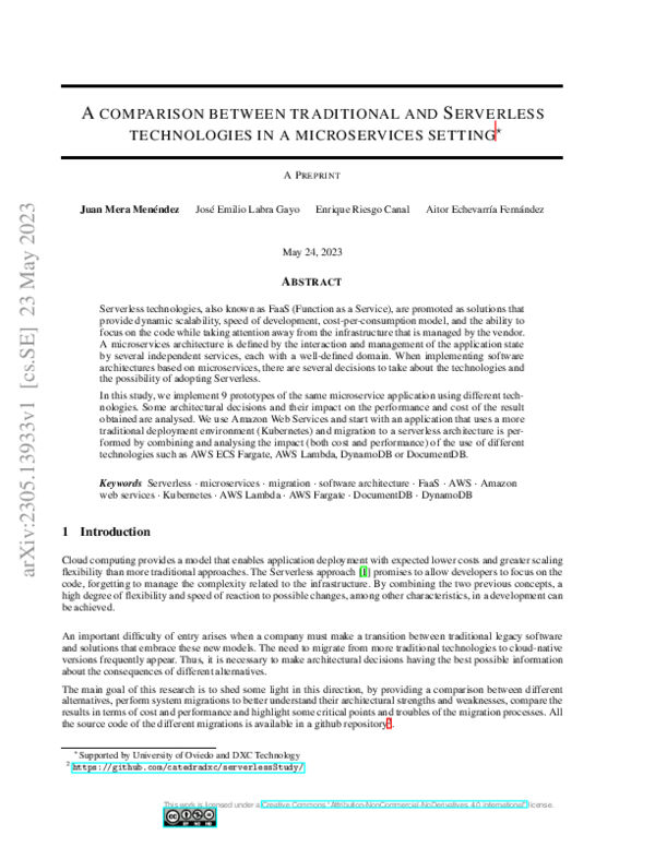 (PDF) A comparison between traditional and Serverless technologies in a ...