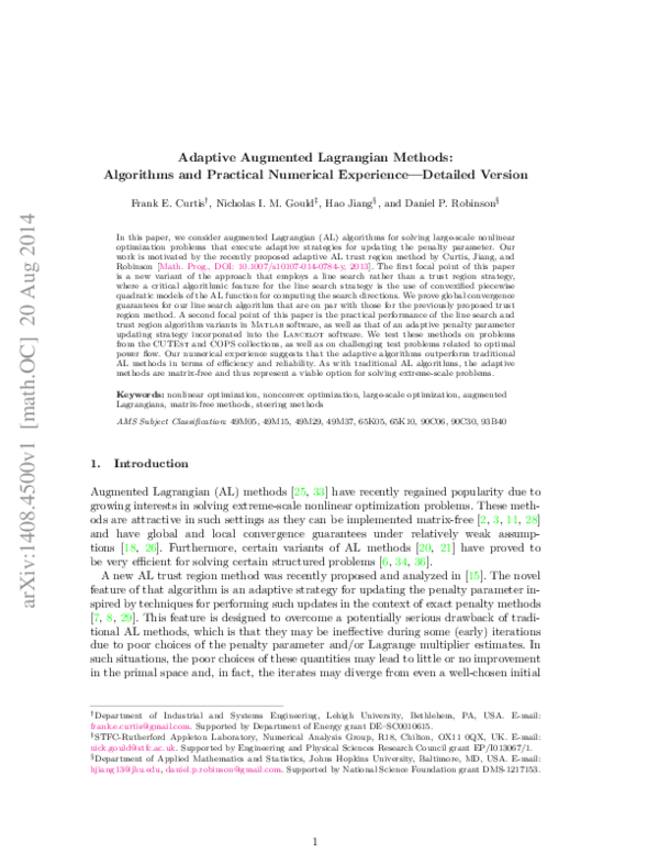 (PDF) Adaptive augmented Lagrangian methods: algorithms and practical ...
