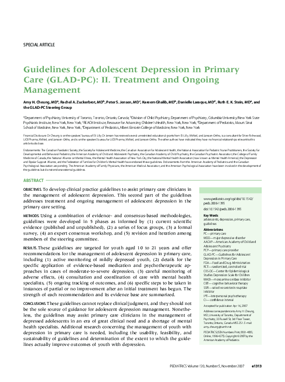(PDF) Guidelines for Adolescent Depression in Primary Care (GLAD-PC ...