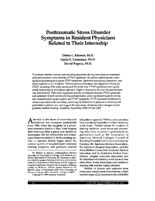 (PDF) Posttraumatic Stress Disorder Symptoms in Resident Physicians ...