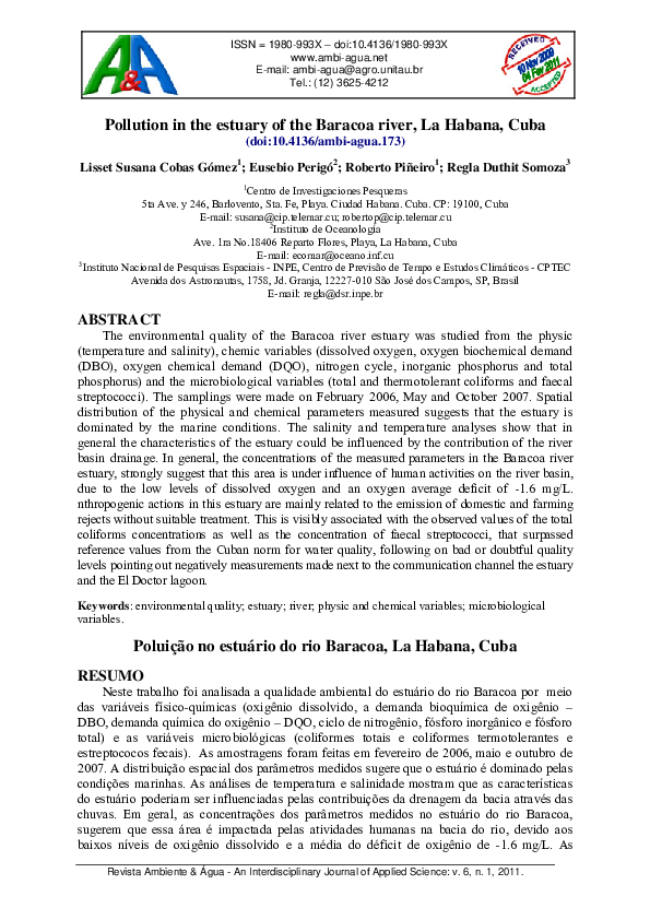 (PDF) Pollution in the estuary of the Baracoa river, La Habana, Cuba
