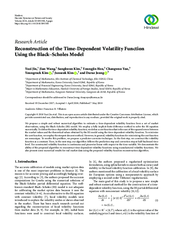 (PDF) Reconstruction of the Time-Dependent Volatility Function Using ...
