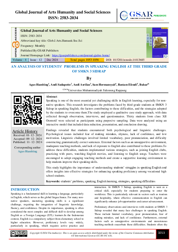 (PDF) AN ANALYSIS OF STUDENTS' PROBLEMS IN SPEAKING ENGLISH AT THE ...