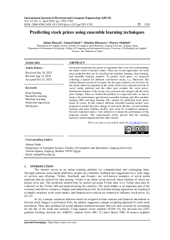 (PDF) Predicting stock prices using ensemble learning techniques