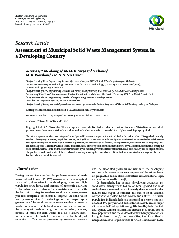 (PDF) Assessment of Municipal Solid Waste Management System in a ...