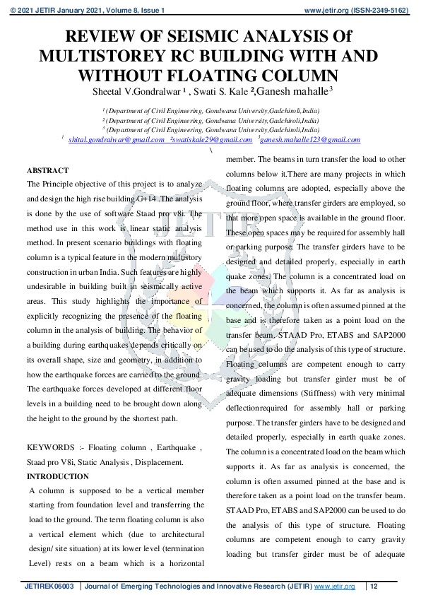 (PDF) REVIEW OF SEISMIC ANALYSIS Of MULTISTOREY RC BUILDING WITH AND ...