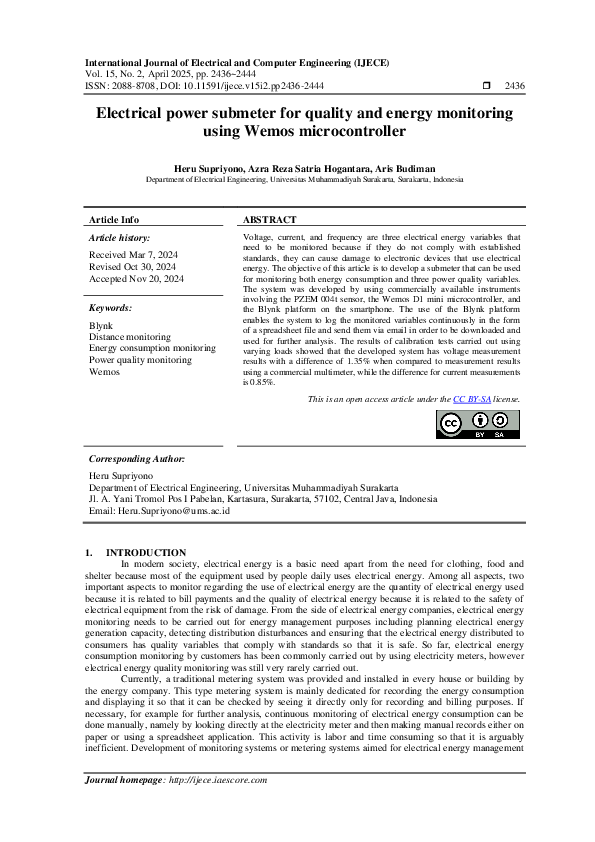 (PDF) Electrical power submeter for quality and energy monitoring using