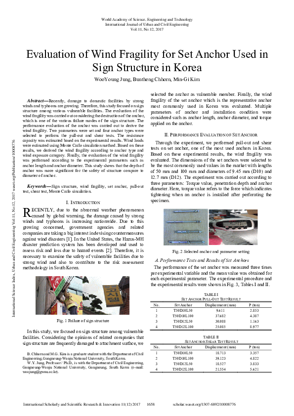 (PDF) Evaluation Of Wind Fragility For Set Anchor Used In Sign ...
