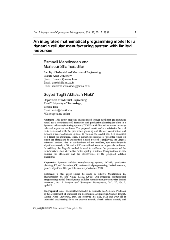 (PDF) An integrated mathematical programming model for a dynamic ...