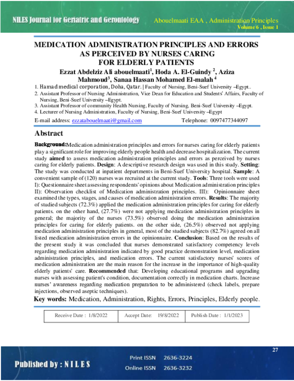 (PDF) Medication Administration Principles and Errors as Perceived by ...