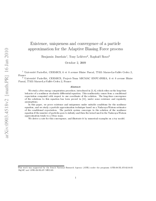 (PDF) Existence, uniqueness and convergence of a particle approximation ...
