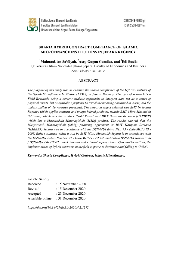 (PDF) Sharia Hybrid Contract Compliance of Islamic Microfinance ...