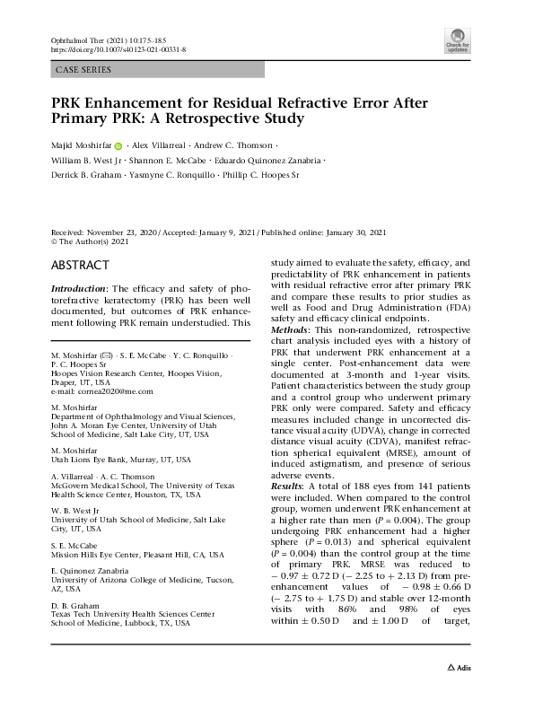 (PDF) PRK Enhancement for Residual Refractive Error After Primary PRK ...