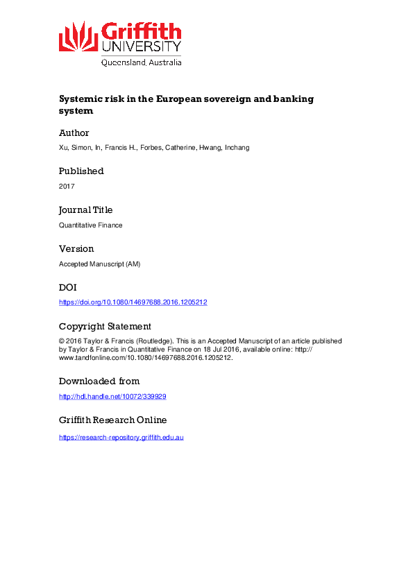(PDF) Systemic risk in the European sovereign and banking system