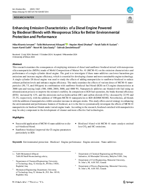 (PDF) Enhancing Emission Characteristics of a Diesel Engine Powered by ...