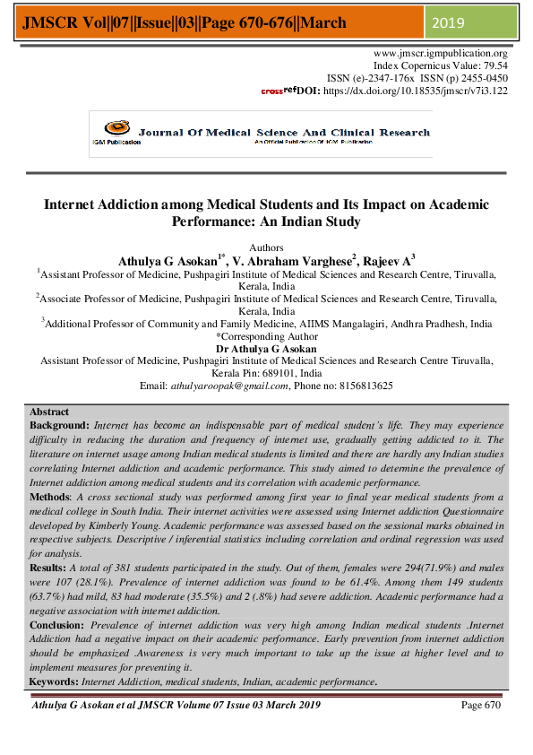 (PDF) Internet Addiction among Medical Students and Its Impact on ...