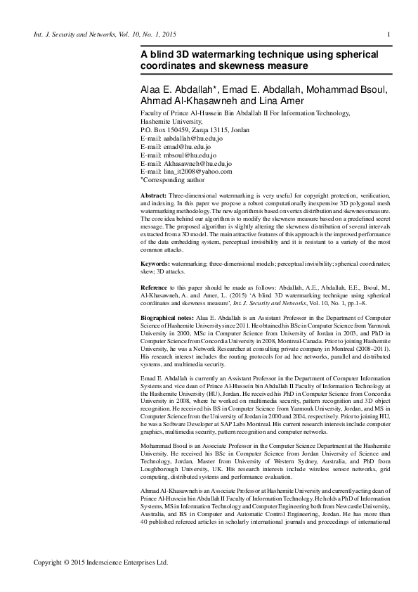 (PDF) A blind 3D watermarking technique using spherical coordinates and ...