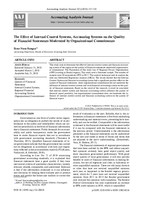 (PDF) The Effect of Internal Control Systems, Accounting Systems on the ...