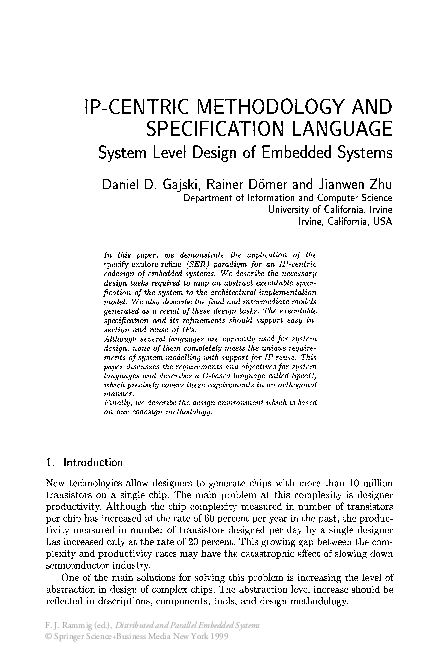 (PDF) IP-centric methodology and specification language: system level ...