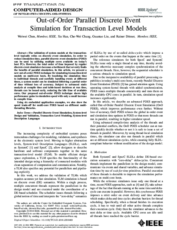 (PDF) Out-of-Order Parallel Discrete Event Simulation for Transaction ...