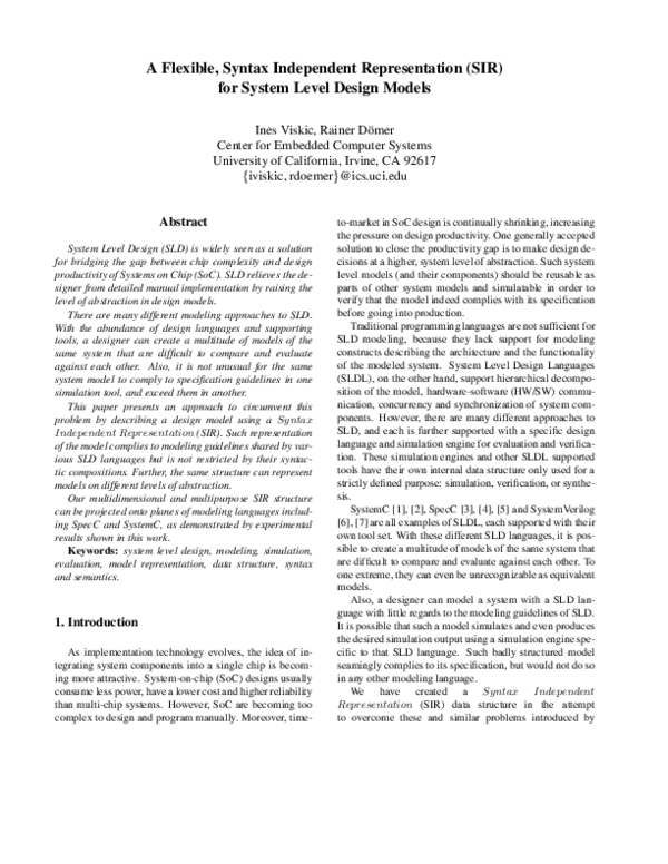 (PDF) A Flexible, Syntax Independent Representation (SIR) for System ...