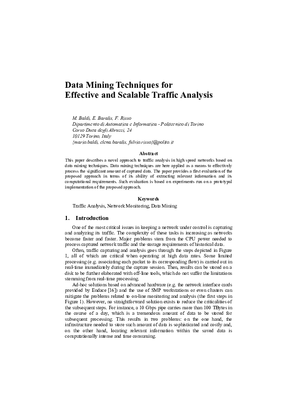 (PDF) Data mining techniques for effective and scalable traffic analysis