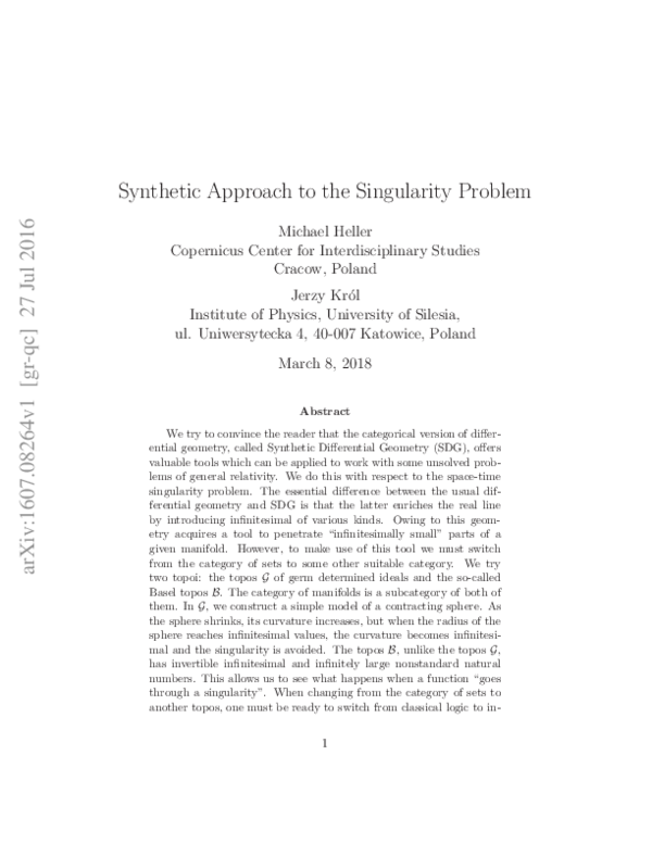 (PDF) Synthetic Approach to the Singularity Problem