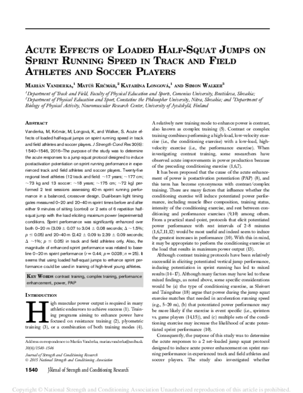 (PDF) Acute effects of loaded half-squat jumps on sprint running speed ...