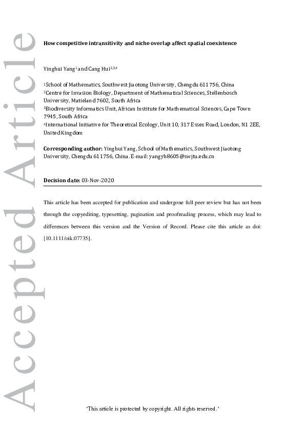 (PDF) How competitive intransitivity and niche overlap affect spatial ...