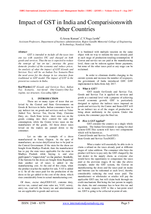 (PDF) Impact of GST in India and Comparisions with Other Countries