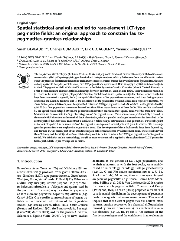 (PDF) Spatial statistical analysis applied to rare-element LCT-type ...
