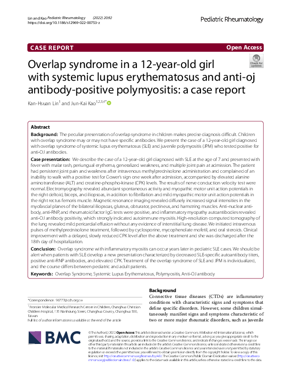 (PDF) Overlap syndrome in a 12-year-old girl with systemic lupus ...