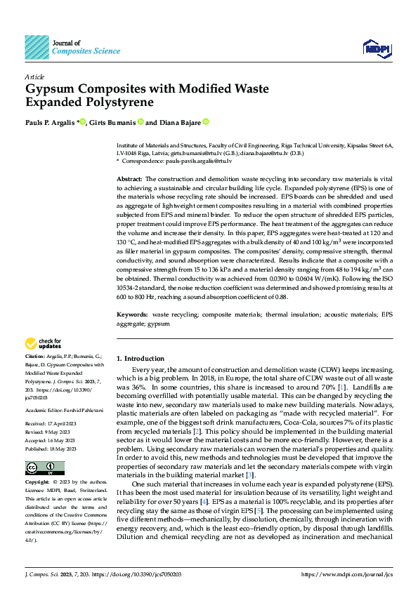 (PDF) Gypsum Composites with Modified Waste Expanded Polystyrene