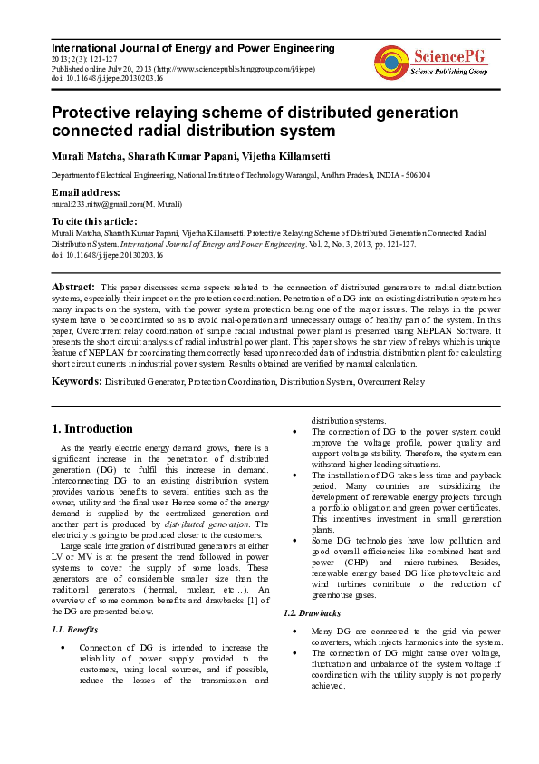 (PDF) Protective Relaying Scheme of Distributed Generation Connected ...