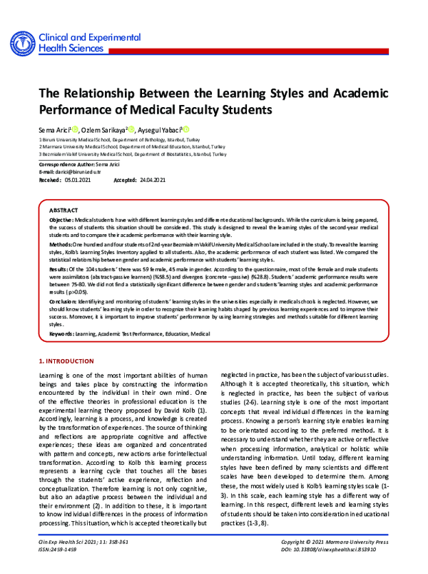 (PDF) The Relationship Between the Learning Styles and Academic ...