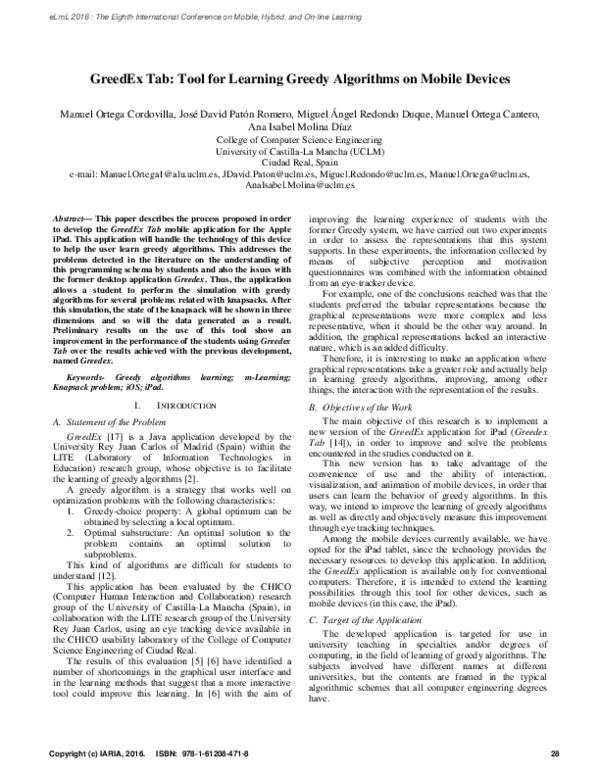 (PDF) GreedEx Tab: Tool for Learning Greedy Algorithms on Mobile Devices