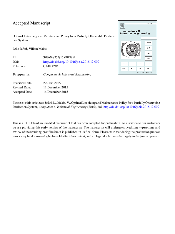 (PDF) Optimal lot-sizing and maintenance policy for a partially ...
