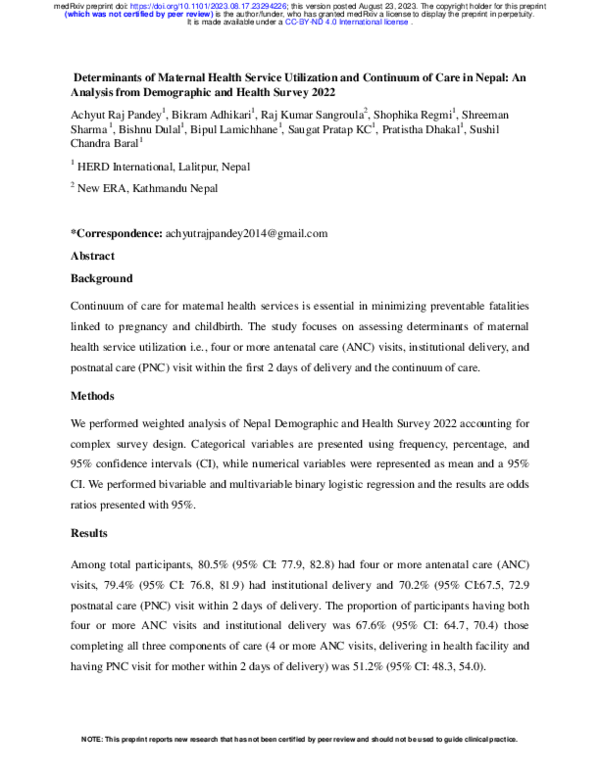 (PDF) Determinants of Maternal Health Service Utilization and Continuum ...