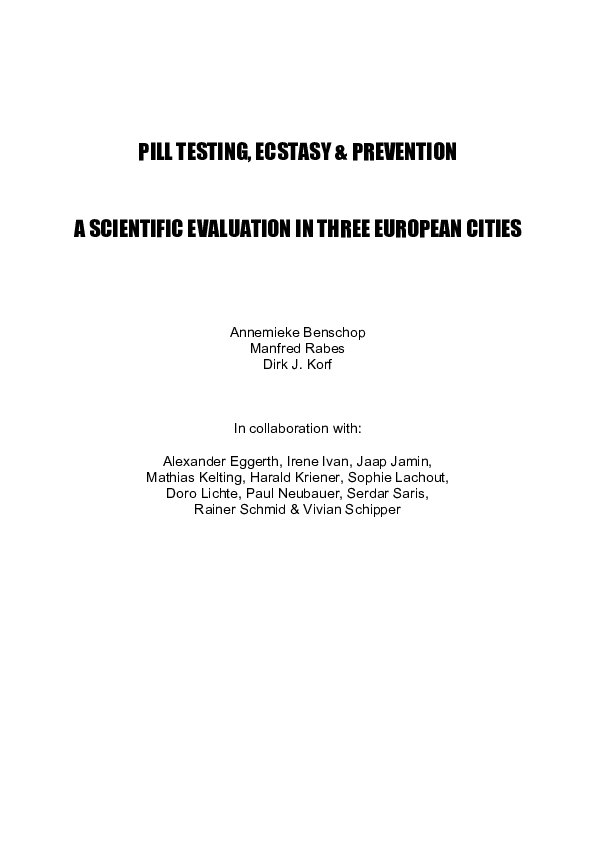 (PDF) Pill Testing, Ecstasy & Prevention a Scientific Evaluation in ...